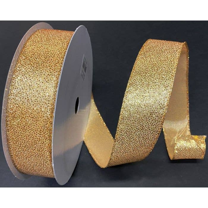 Lucknow Southern and Company - Wholesale Kerstdecoratie - Satijnen glitterlint van 1,5 x 50 meter met draad - goud0