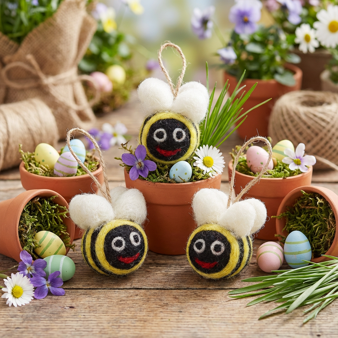 Felt So Good – Conjunto de ornamentos por atacado – Decoração de Abelhas Miniaturas Feitas à Mão em Feltro - Conjunto com 33