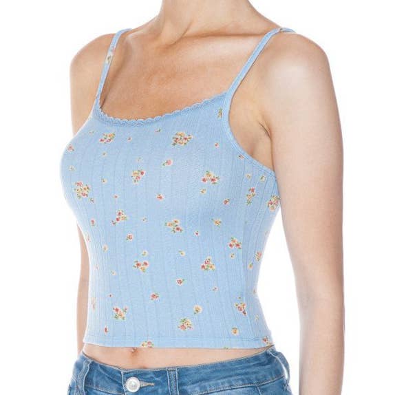 FREEZIA - Wholesale Camisole - Women's - FLORAL PRINT CAMI TANK TOP WITH EDGE LACE-F76171-115