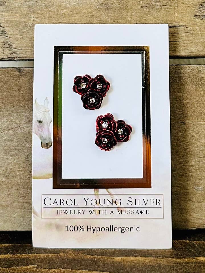 Brincos de Rosas-POST/Jóias para Amantes de Cavalos Árabes por atacado de Carol Young Silver