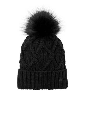 Mad River - Wholesale Beanie - Women's - New Era Faux Fur Pom Beanie, with custom leatherette patch0