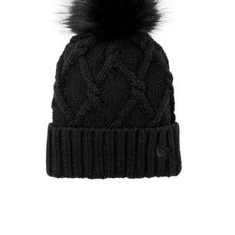 Mad River - Wholesale Beanie - Women's - New Era Faux Fur Pom Beanie, with custom leatherette patch