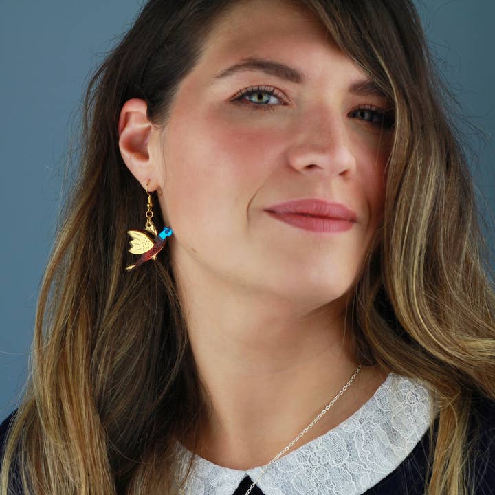 Gold Pheasant Earrings for wholesale on Faire1