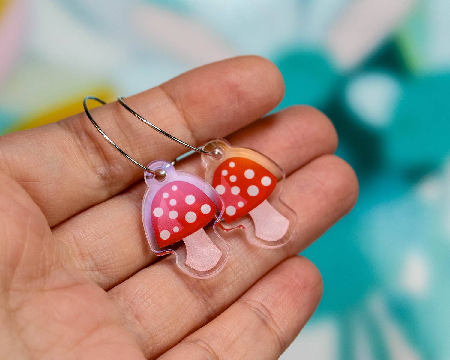 Paper Pattern Silk - Wholesale Dangle Earrings - Red Capped Mushroom Earrings, Cute Nature Dangles1
