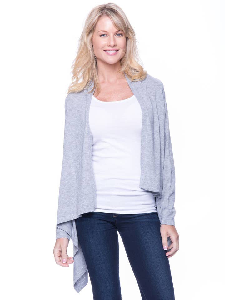 Wool Blend Open Cardigan - Heather Grey for wholesale by Tocco Reale