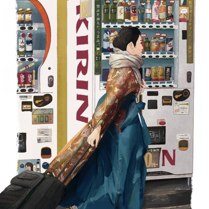 Traveling Lady – Vending Machine Postcard for wholesale by Kabujiro