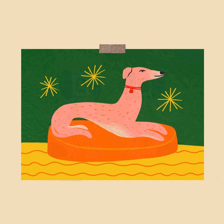 Stampa d'Arte Ornamento Staffordshire (levriero) | Decorazione da Parete Ritratto Amante degli Animali Cane Stravagante Massimalista per la vendita all'ingrosso da parte di Kerrie Illustrates