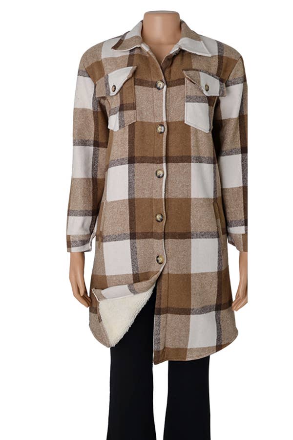 Color 5 - Wholesale Shirt Jacket/Shacket - Women's - Fur lined long fit flannel jacket shacket big checker plaid 14