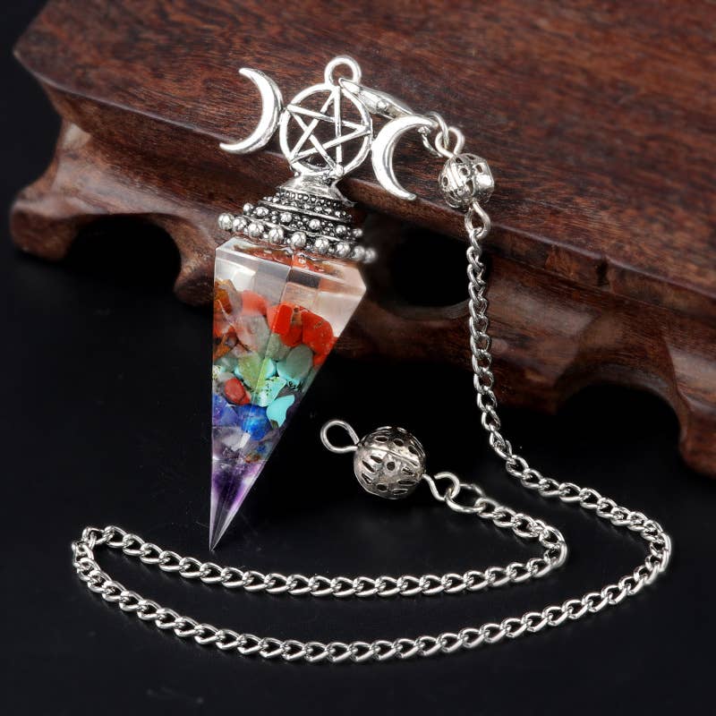 Gemcohub - Wholesale Spiritual Stone/Crystal - Moon Star Multicolor Hexagonal Pyramid Crystal Pendulum10