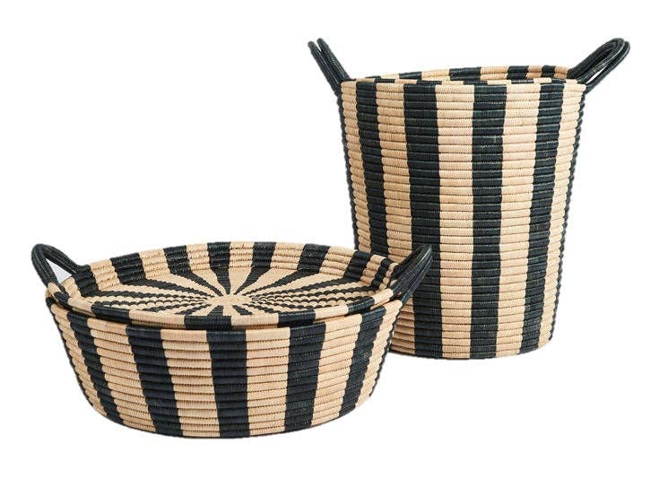 The African Home Goods - Wholesale Basket - Woven Basket: Ineke Black and Tan Striped Basket9