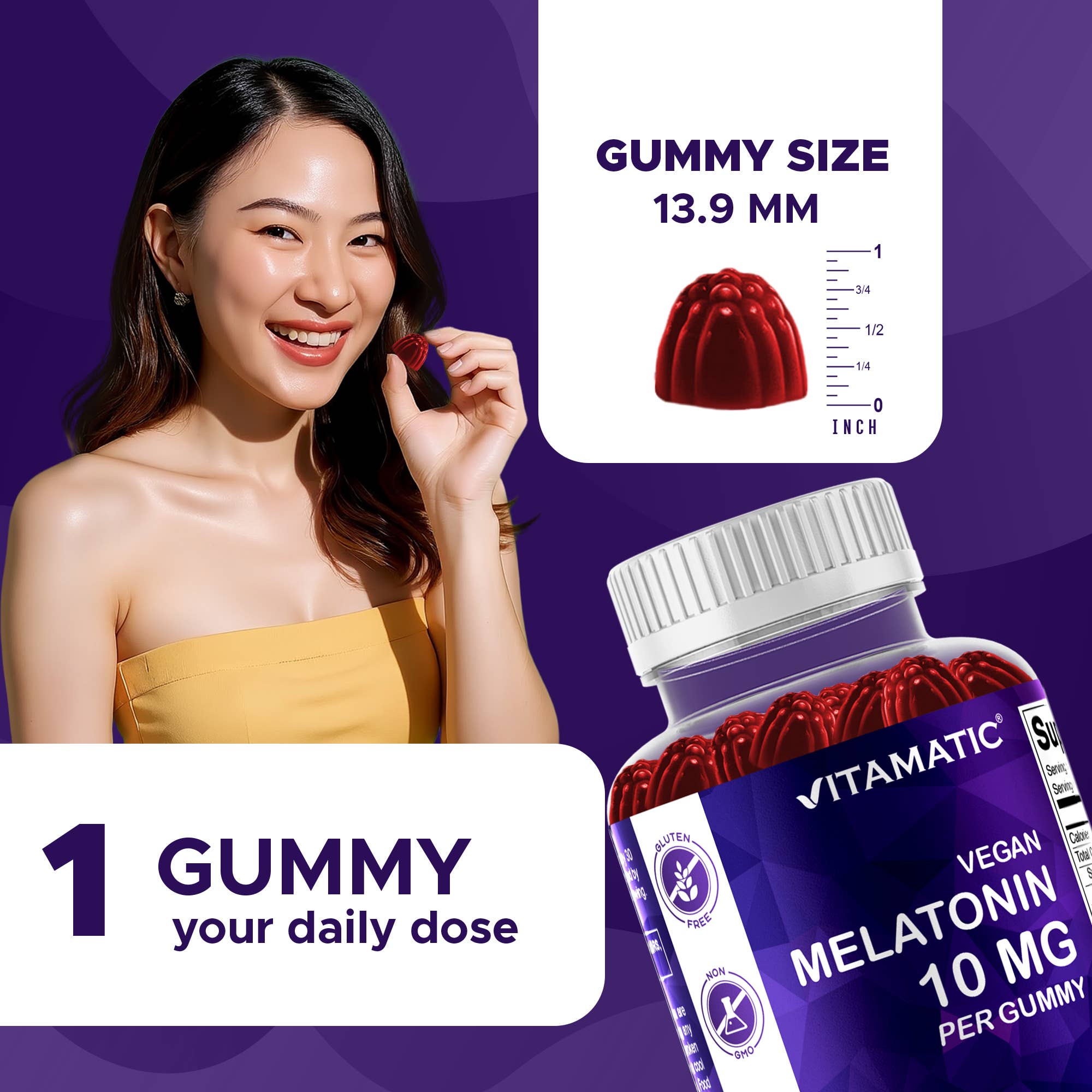 Vitamatic - Vente Supplément oral/vitamine - Vitamatic Mélatonine 10 mg | 60 Gummies véganes2