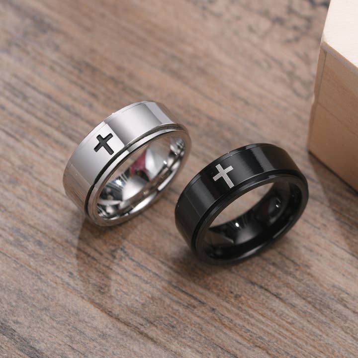 Custom Cross Anxiety Fidget Spinner Ring in Stainless Steel for wholesale by Perimade & Co. LLC