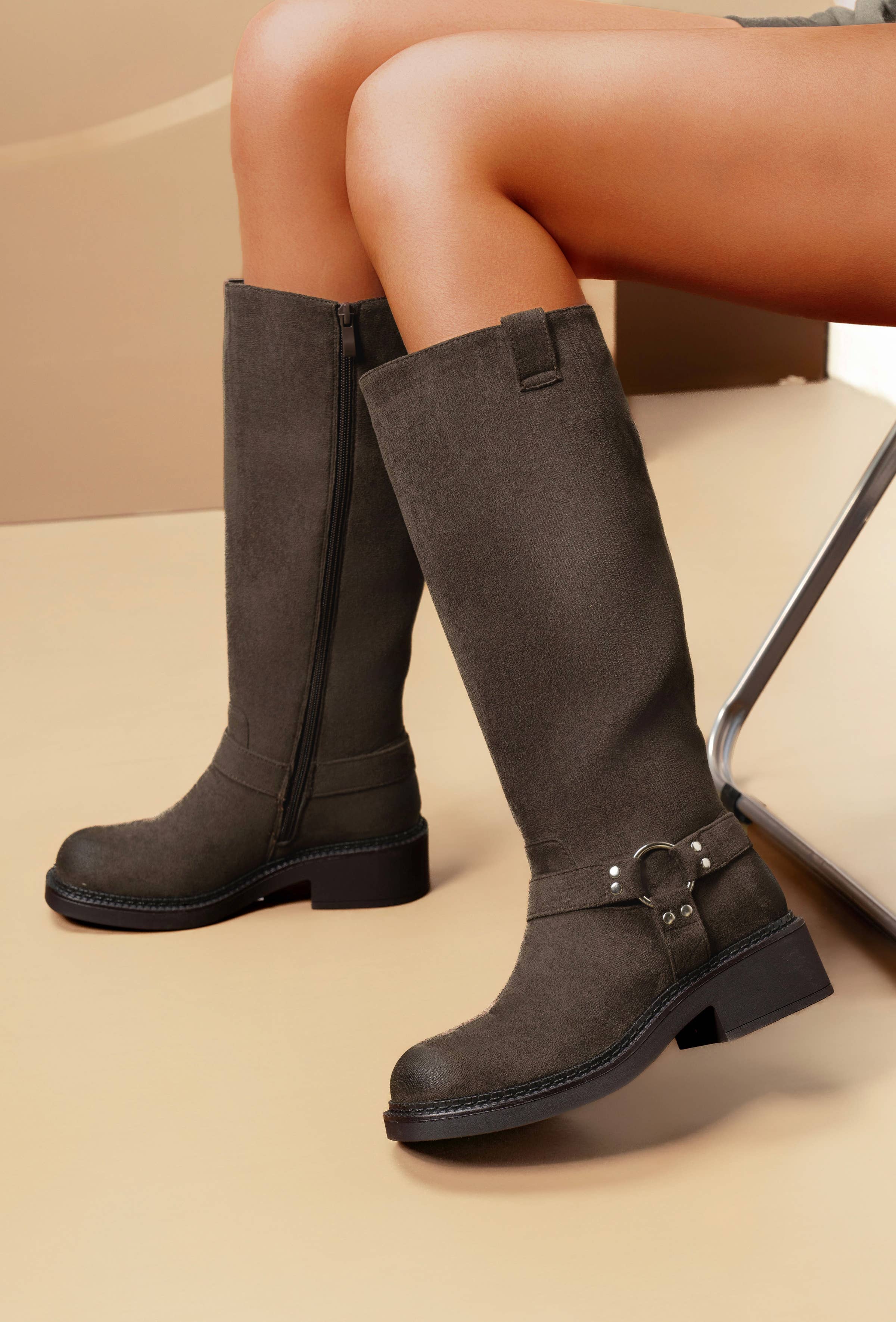 C'M PARIS - Wholesale Boots - Women's - Studded Harness Biker Boot 683567