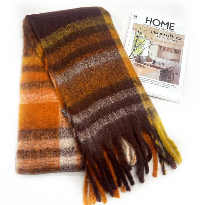 LINETA - Wholesale Scarf - Women's - HH-337 Ultra Soft Scarf with Large Fringe Check Pattern1