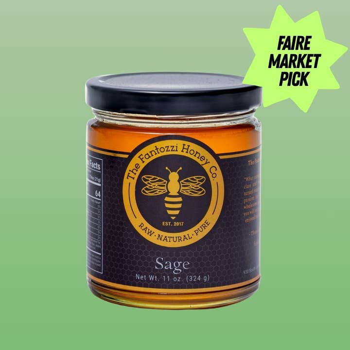 Sage Raw Honey Jar – Gourmet Holiday Gift, 11 oz for wholesale by Fantozzi Honey Company
