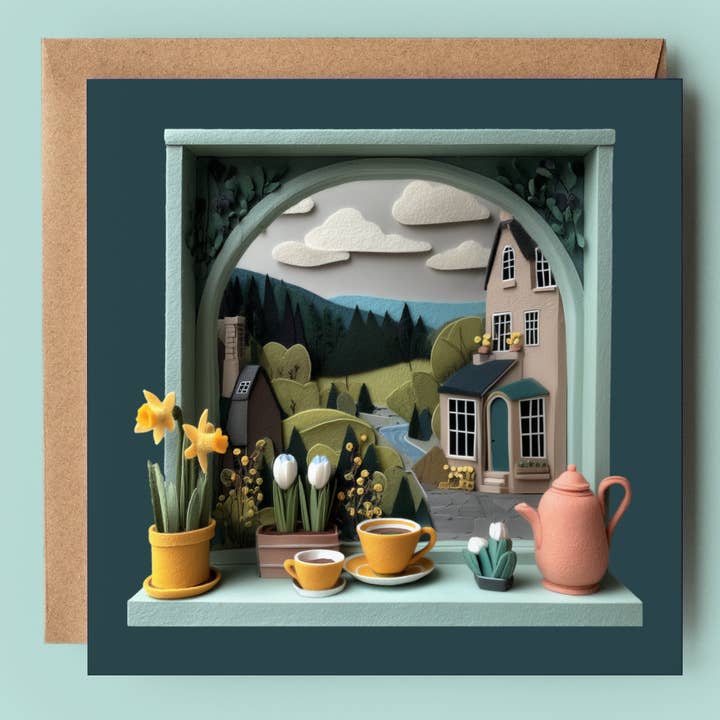 Tea Time Windowsill 2D Printed Card for wholesale by Good Post Day