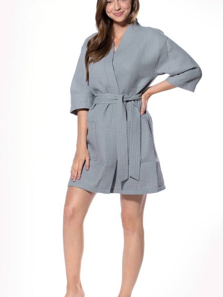 LM Brands våffelkimono grå kort mantel fyrkantigt mönster LM7063-grå för wholesale av Lingerie Mart