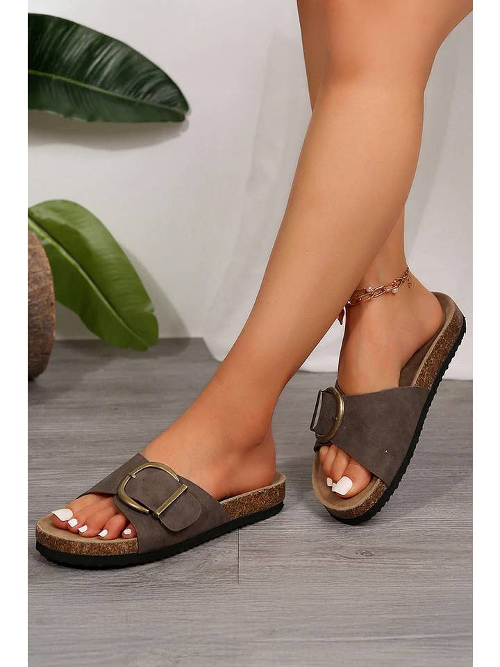 Coffee LDC Buckle Decor Faux Suede Thick Sole Slippers for wholesale on Faire