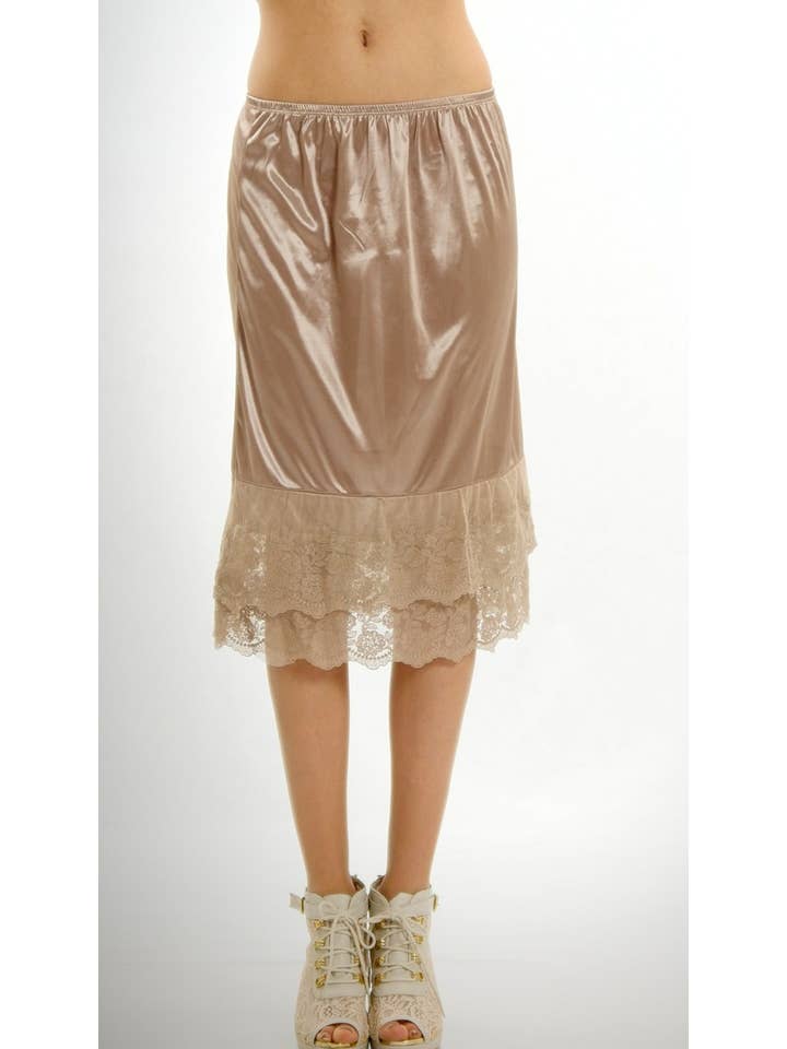 Shop Lev - Wholesale Skirt - Women's - Women Long Double lace Satin Half Slip Skirt Extender