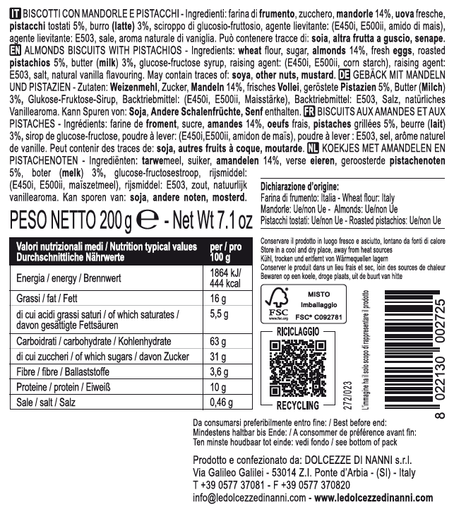 Le Dolcezze di Nanni – Großhandel Cookie – Le Dolcezze di Nanni Cantucci mit Pistazien und Mandeln, handgemacht in der Toskana, Italien2