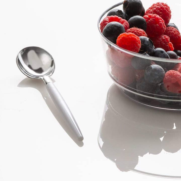 Luxe Party - Wholesale Table Spoon (Cutlery) - White and Silver Plastic Mini Spoons | 20 Spoons