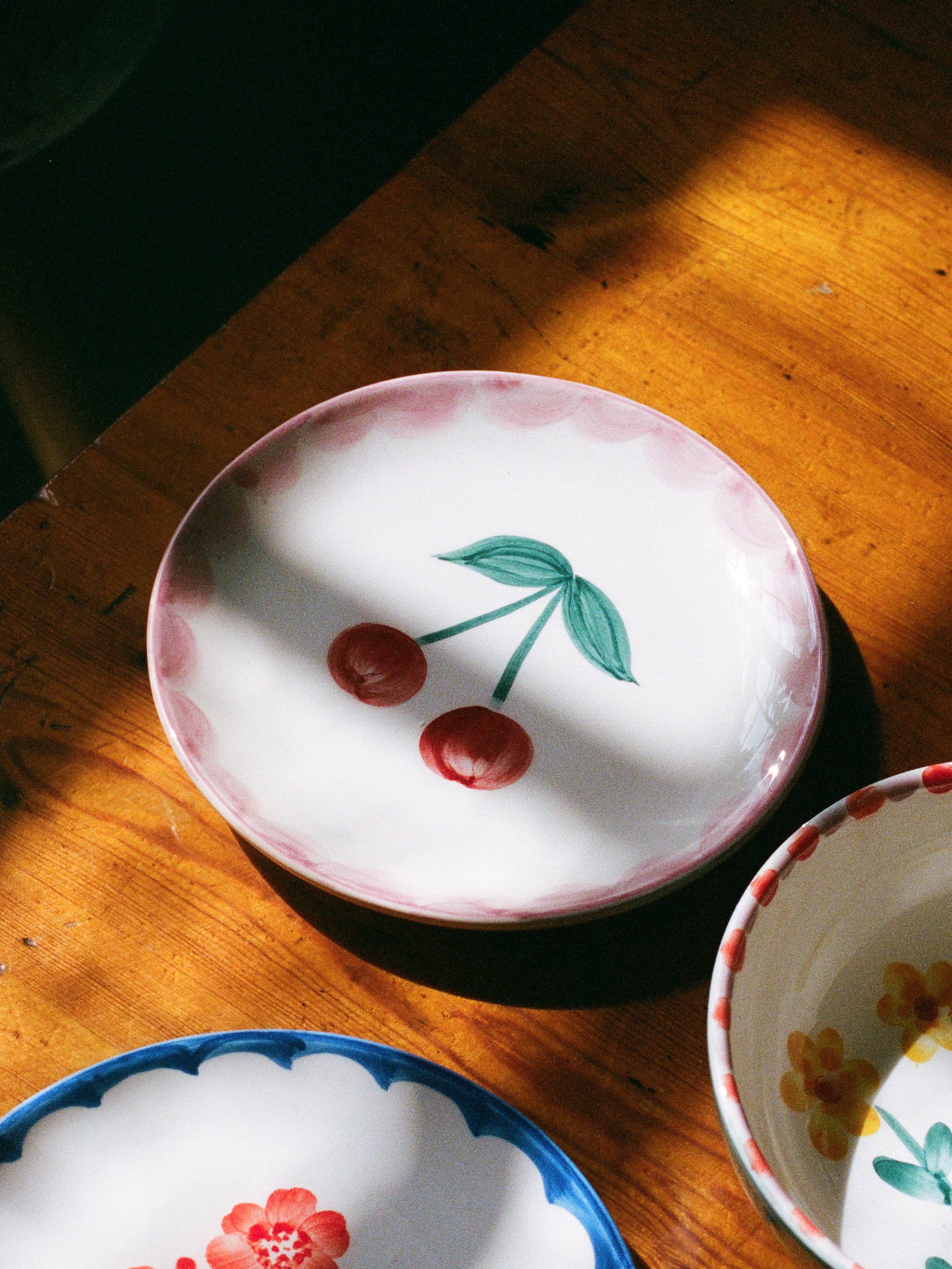 RicebyRice - Wholesale Dinner Plate - Ceramic Cake Plate with Hand Painted Cherries3