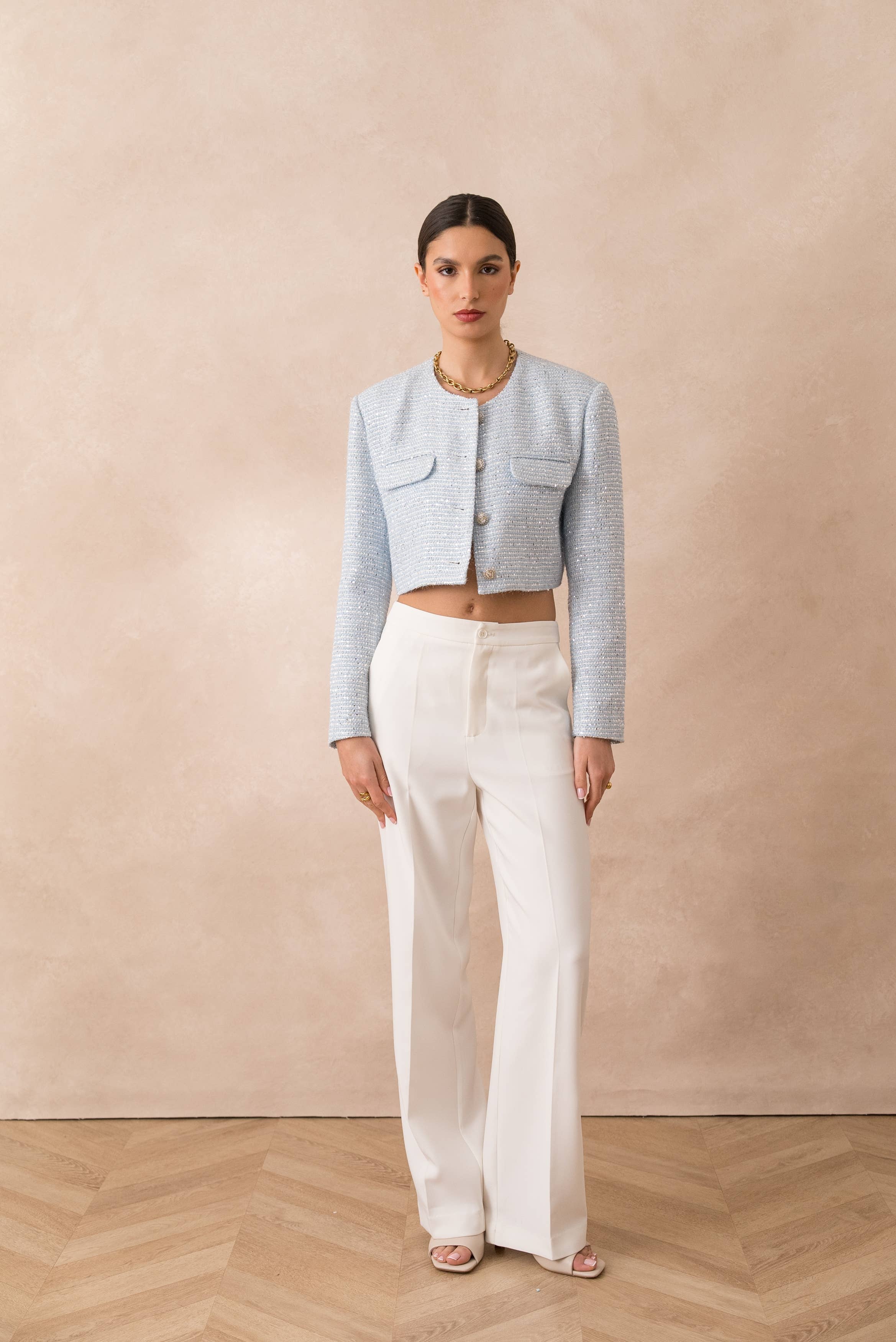 Attentif Paris – Großhandel Jacke – Damen – Kurze Tweedjacke mit Pailletten ohne Kragen10