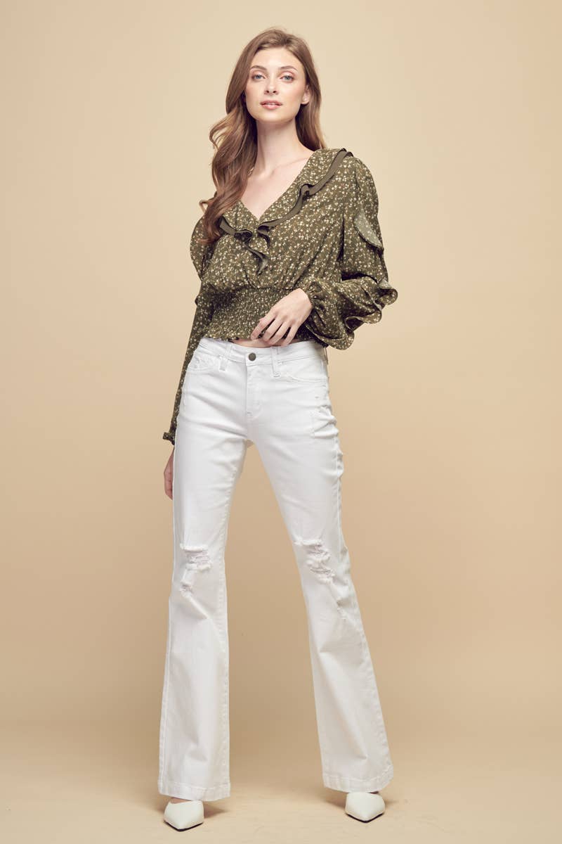 Petal Dew - Vendita all'ingrosso Camicetta - Donna - BLUSA FLOREALE TOP SMOCKING CROPPED INCRESPATO - P000306