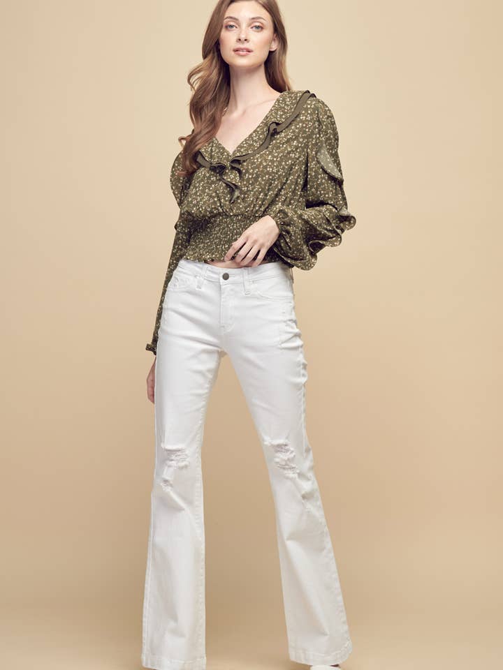 Petal Dew - Vendita all'ingrosso Camicetta - Donna - BLUSA FLOREALE TOP SMOCKING CROPPED INCRESPATO - P000306