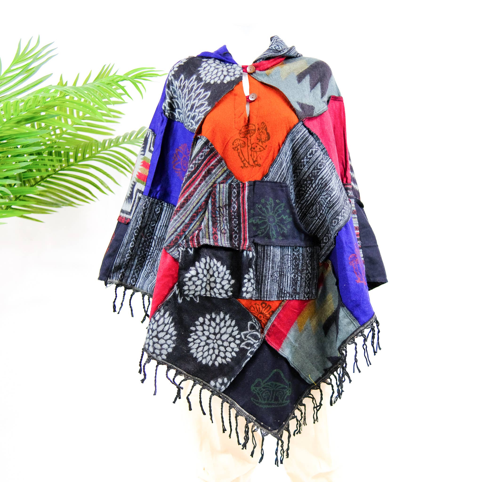Karma Nepal Crafts - Wholesale Poncho - Unisex - Patchwork Wool Unisex Fall/Winter Ponchos7