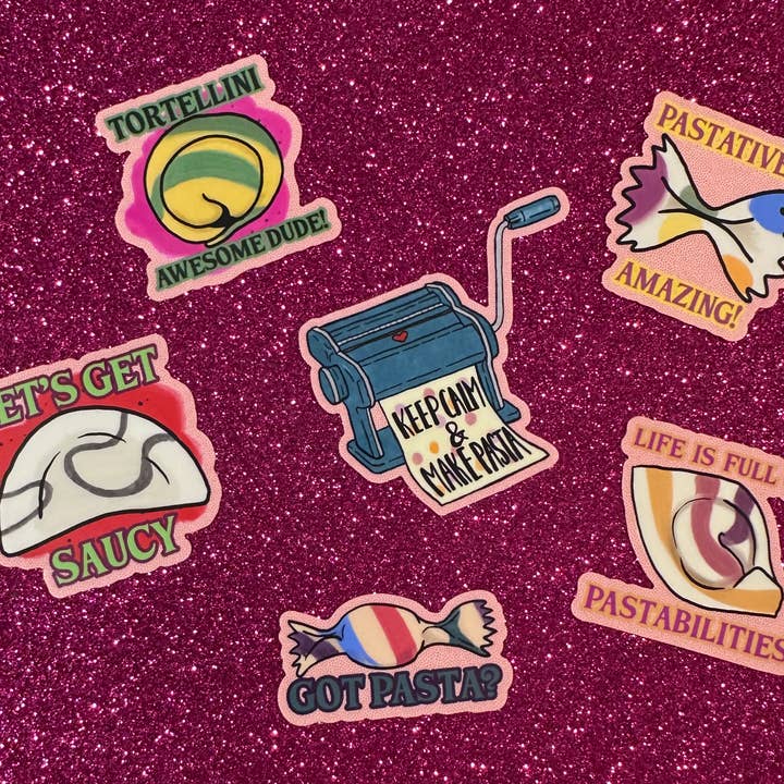 Foglio di adesivi in vinile MISS PASTA per la vendita all'ingrosso da parte di Jodi Lynn's Emporium of Doodles