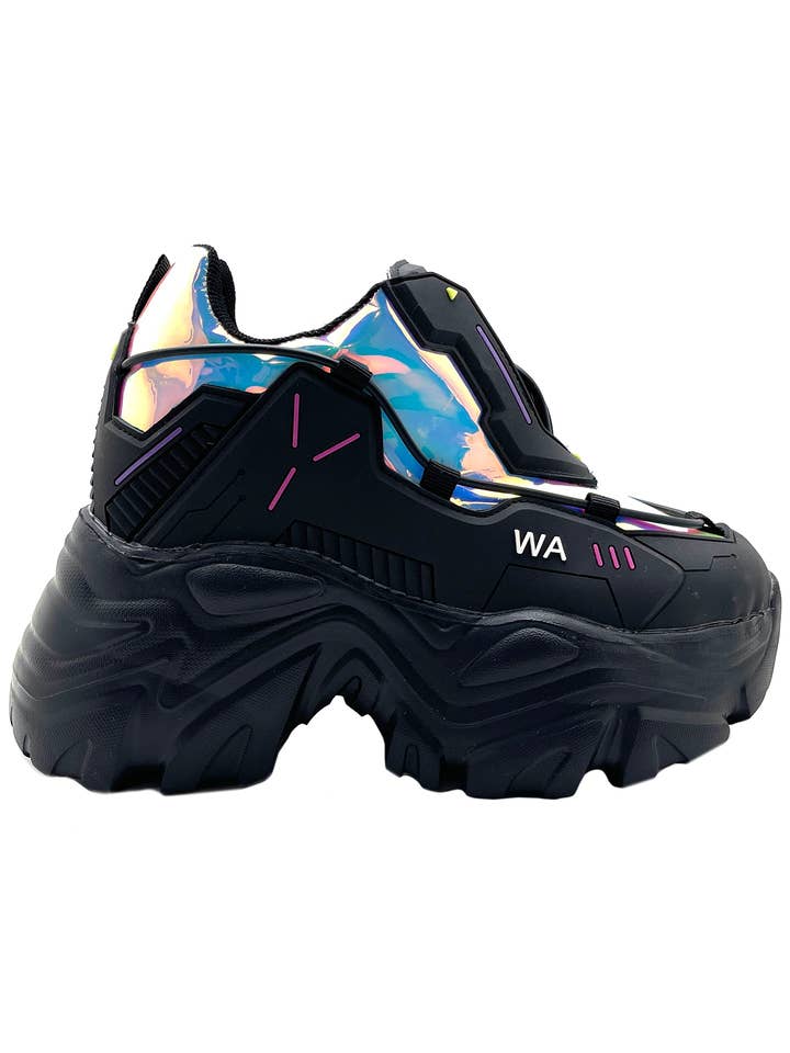 LASR - Wholesale Lifestyle Sneakers - Women's - X LASR Exclusive Watermelon 04 Neuromancer Hologram Black Platform Sneakers