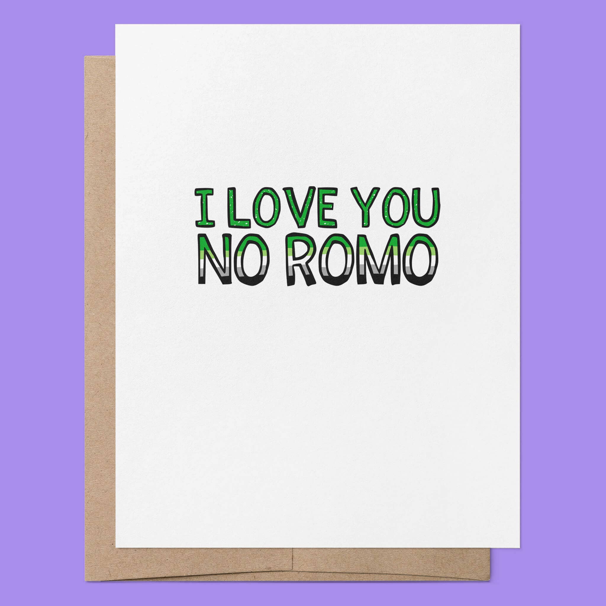 That Queer Card Co - Wholesale Love Card - I Love You No Romo | LGBTQ+ Aromantic Love Relationship Card2