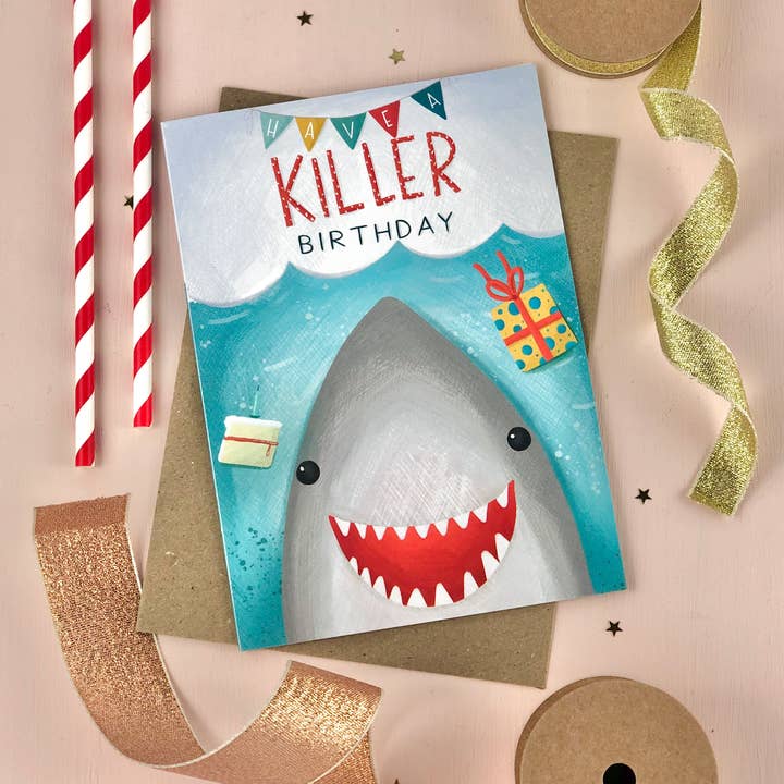 Killer födelsedag haj födelsedagskort för wholesale av The Little Posy Print Company