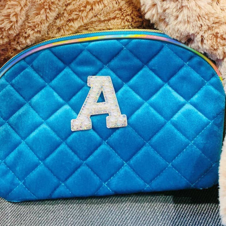 Personalized Luxury Velvet Makeup Bag with Pearl Zipper for wholesale by Raphael wonders