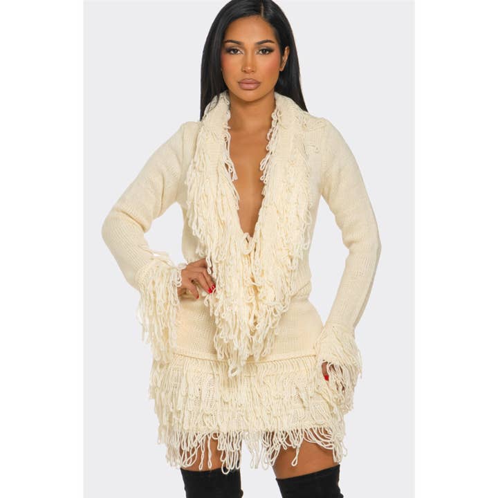 HiteJeans - Wholesale Top & Skirt Set - Women's - Fringe Knit Two Piece Set