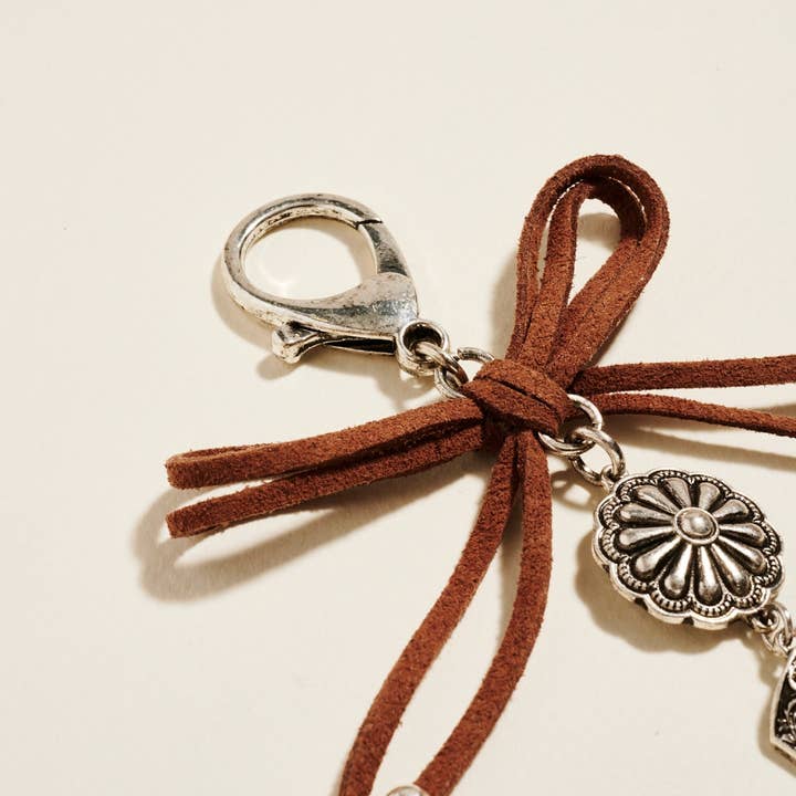 Burnished Silver Semi Precious Stone Cowgirl Boot BagCharm Keychain for wholesale on Faire2