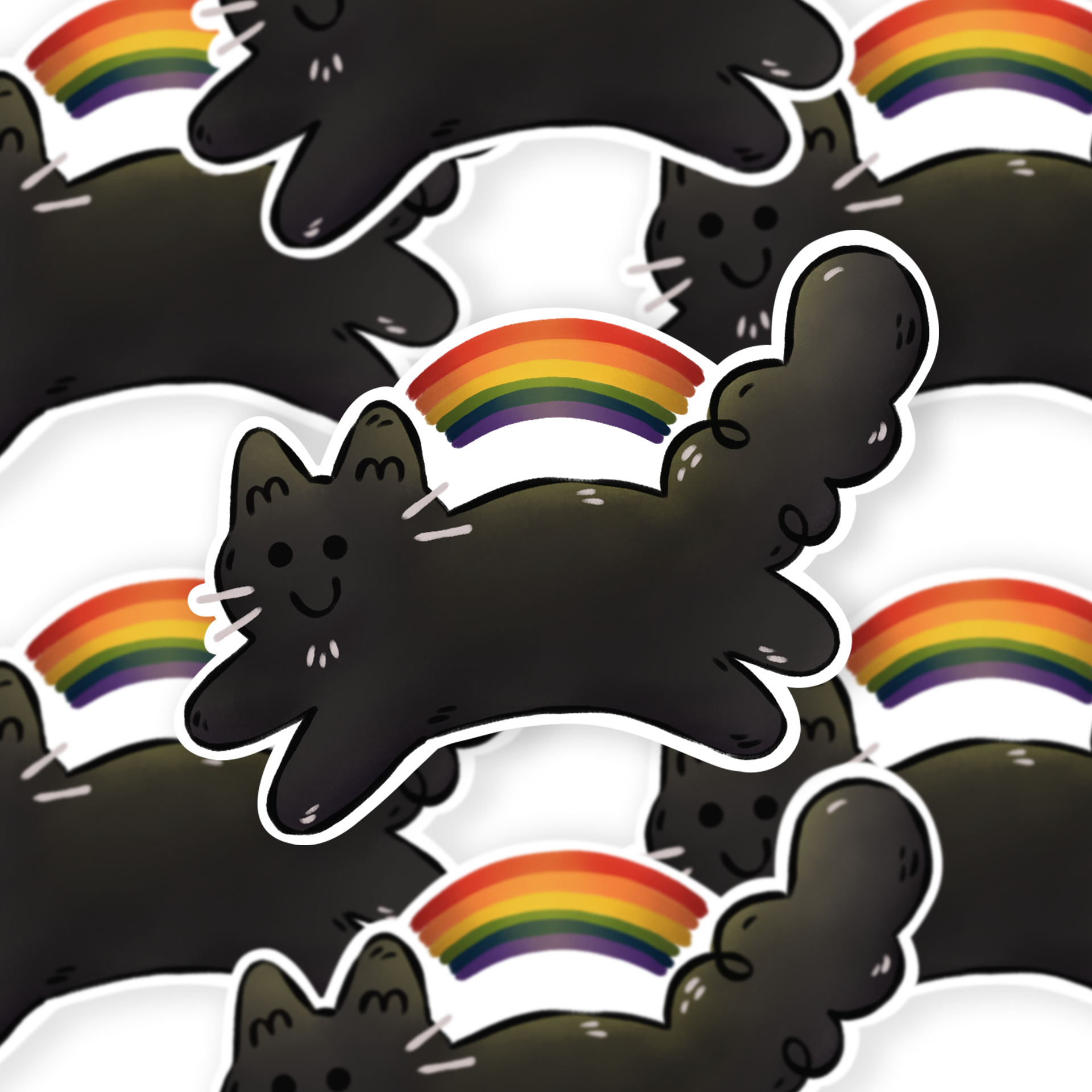 The Stray Shop – wholesale Klistermärke – Leaping Rainbow Kitty klistermärke1