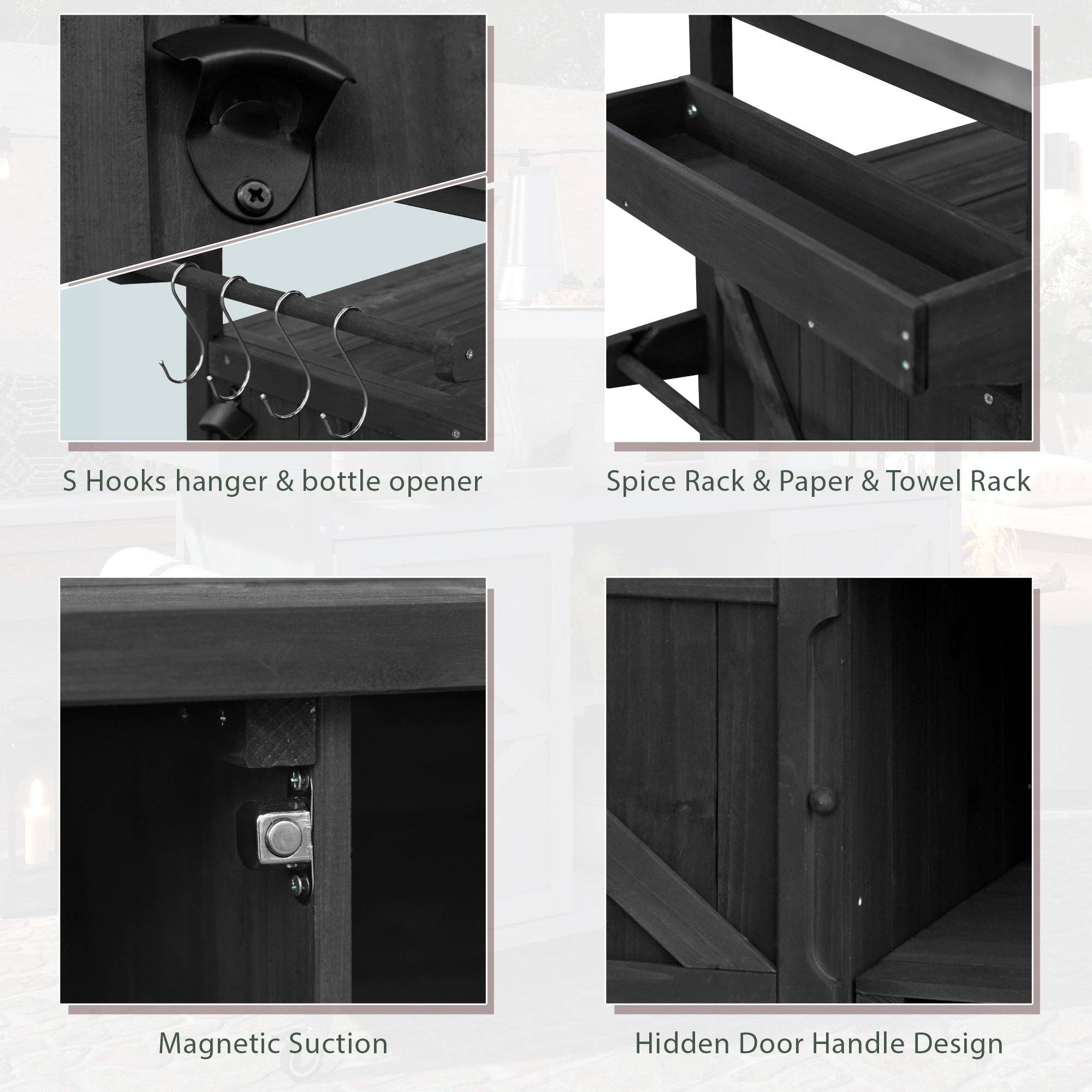 39F Inc. - Wholesale Outdoor Grill Tools - Farmhouse Solid Wood Outdoor Kitchen Island with Steel Top7