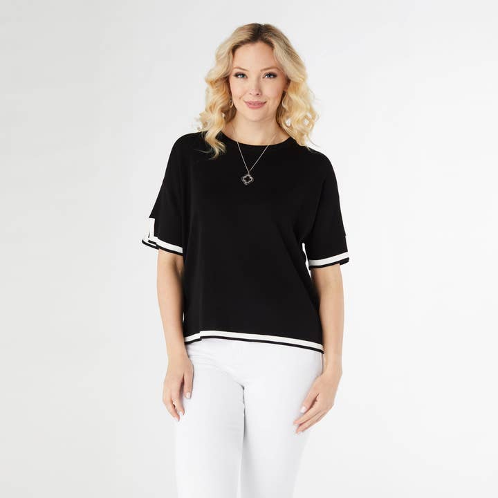Black Seine Knit Border Trim Top for wholesale on Faire