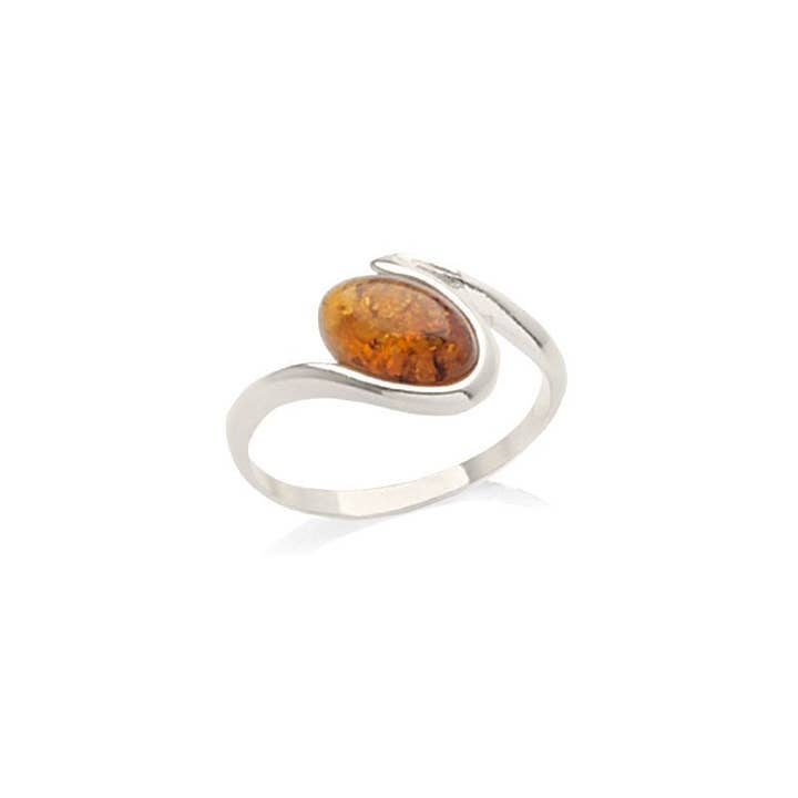 Natural oval Baltic cognac amber ring, sterling silver for wholesale on Faire