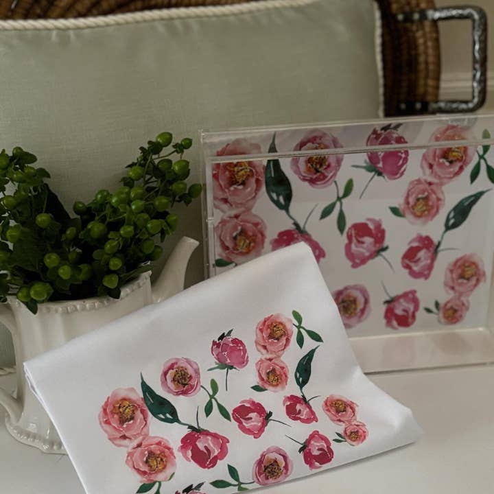 Flowers/ Peonies Hand Towel/White for wholesale by Ox Bow Decor