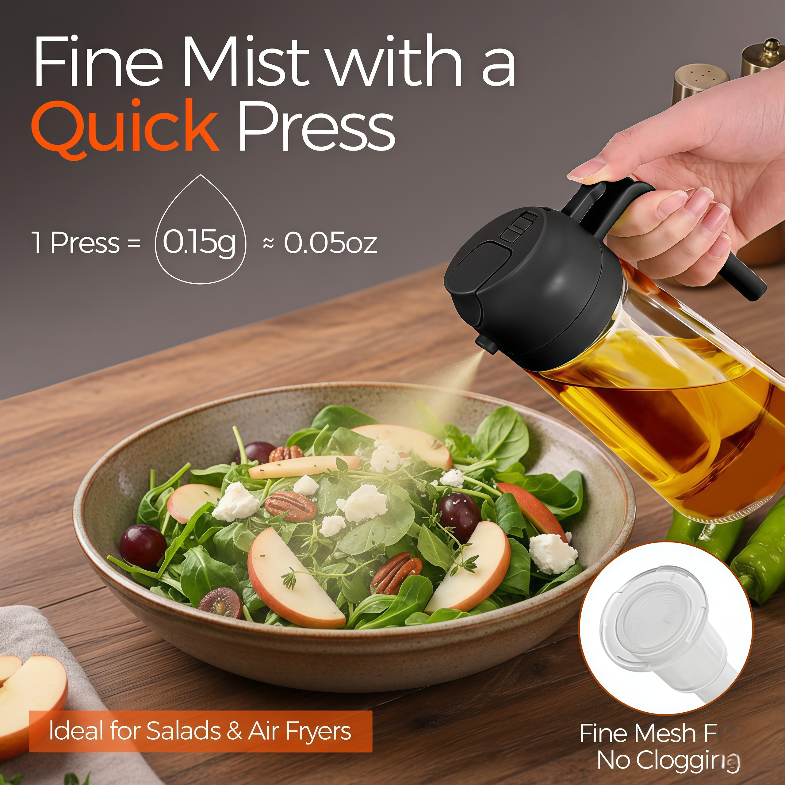 Otterware – wholesale Oil/vinegar dispenser – 2-in-1 Oil Sprayer & Oil Dispenser – 16oz Glass, Oil Bottle7