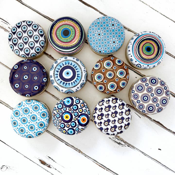 Evileyefavor - Wholesale Pillar candle - Evil Eye Candle in Metal Box, Vanilla Scented Soy Candle5