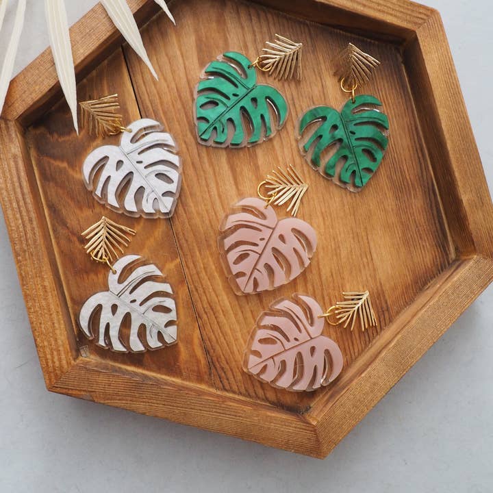 Monstera Leaf earrings for wholesale by Rosamond Street