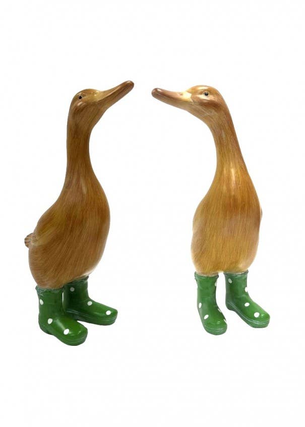 David Fischhoff Ltd - Wholesale Ornament - Wooden Effect Duck in Green Boots - 2 Asstd0