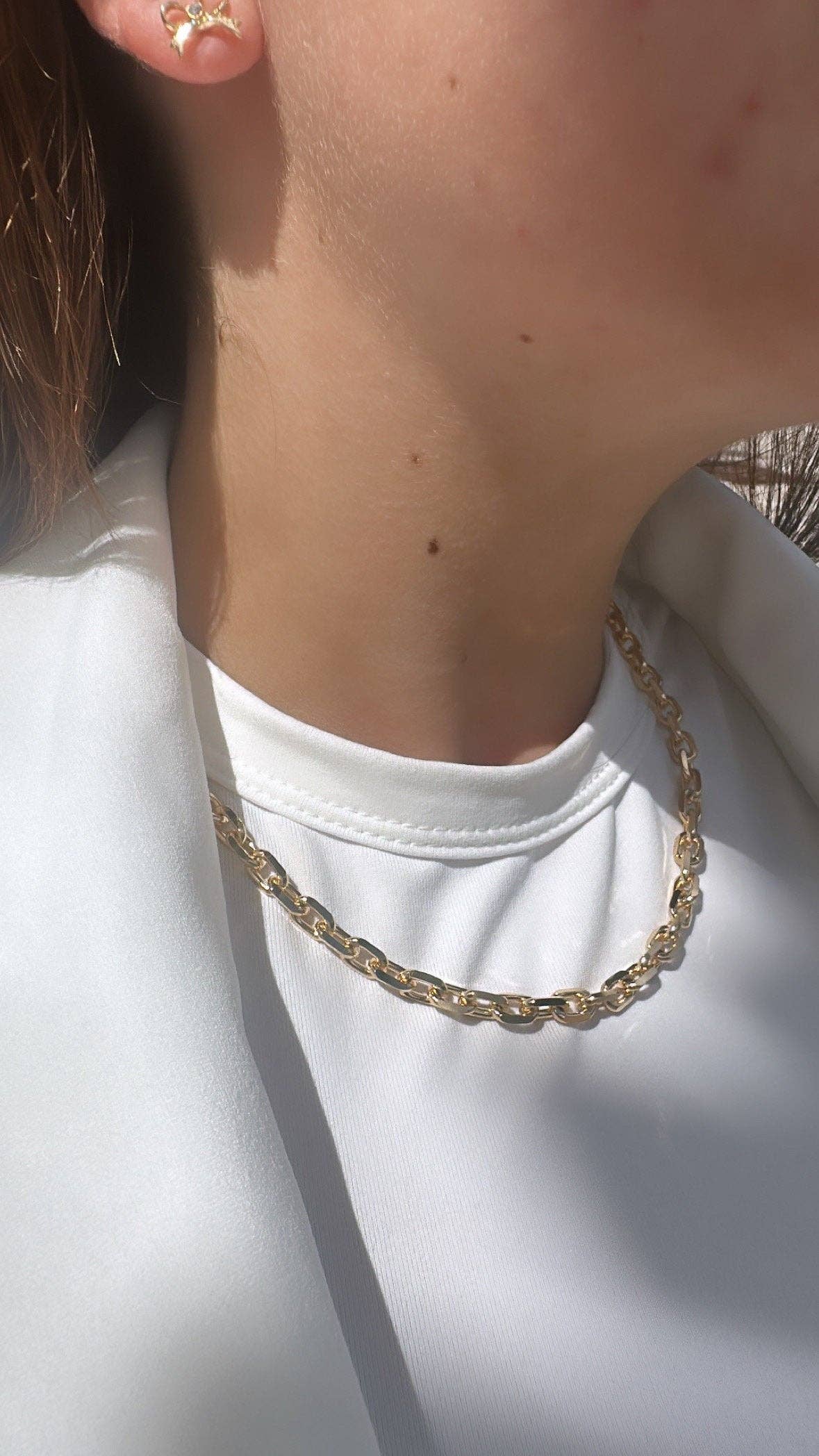 Milie - Wholesale Jewelry Set - 18k GF Chunky 6 mm Cable Link Paper Clip Set8