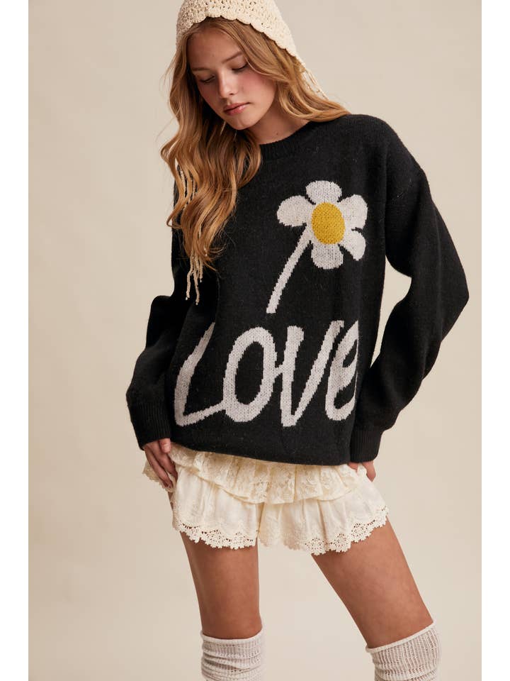 Listicle - Wholesale Knit Sweater - Women's - Love Daisy Graphic Sweater LSW082123