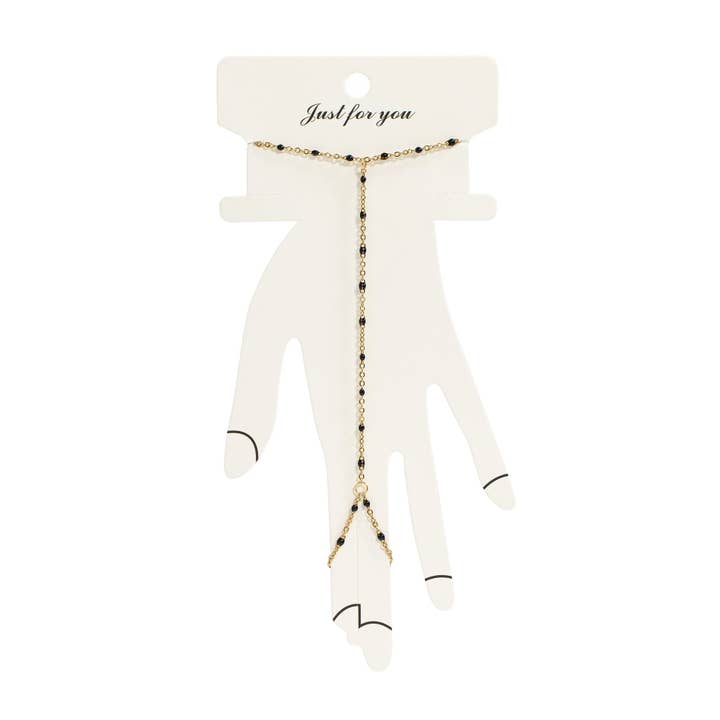 WJW - Wholesale Link & Chain Bracelet - 18K Gold PVD Stainless Steel Black Beaded Hand Chain / CHN01213
