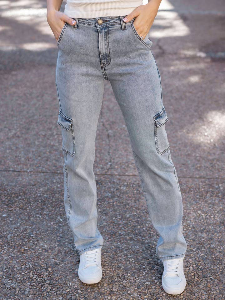 Soft Wash Cargo Jeans for wholesale by Grace and Lace